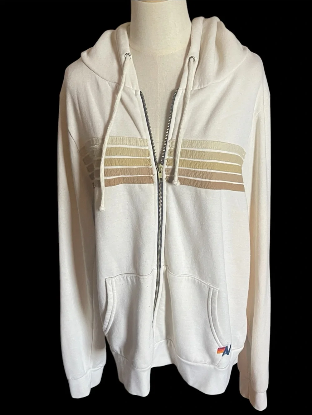 🤎💛🤍 Aviator Nation 5 Stripe Zip Hoodie XL | Vintage Cream / Neutral Stripe